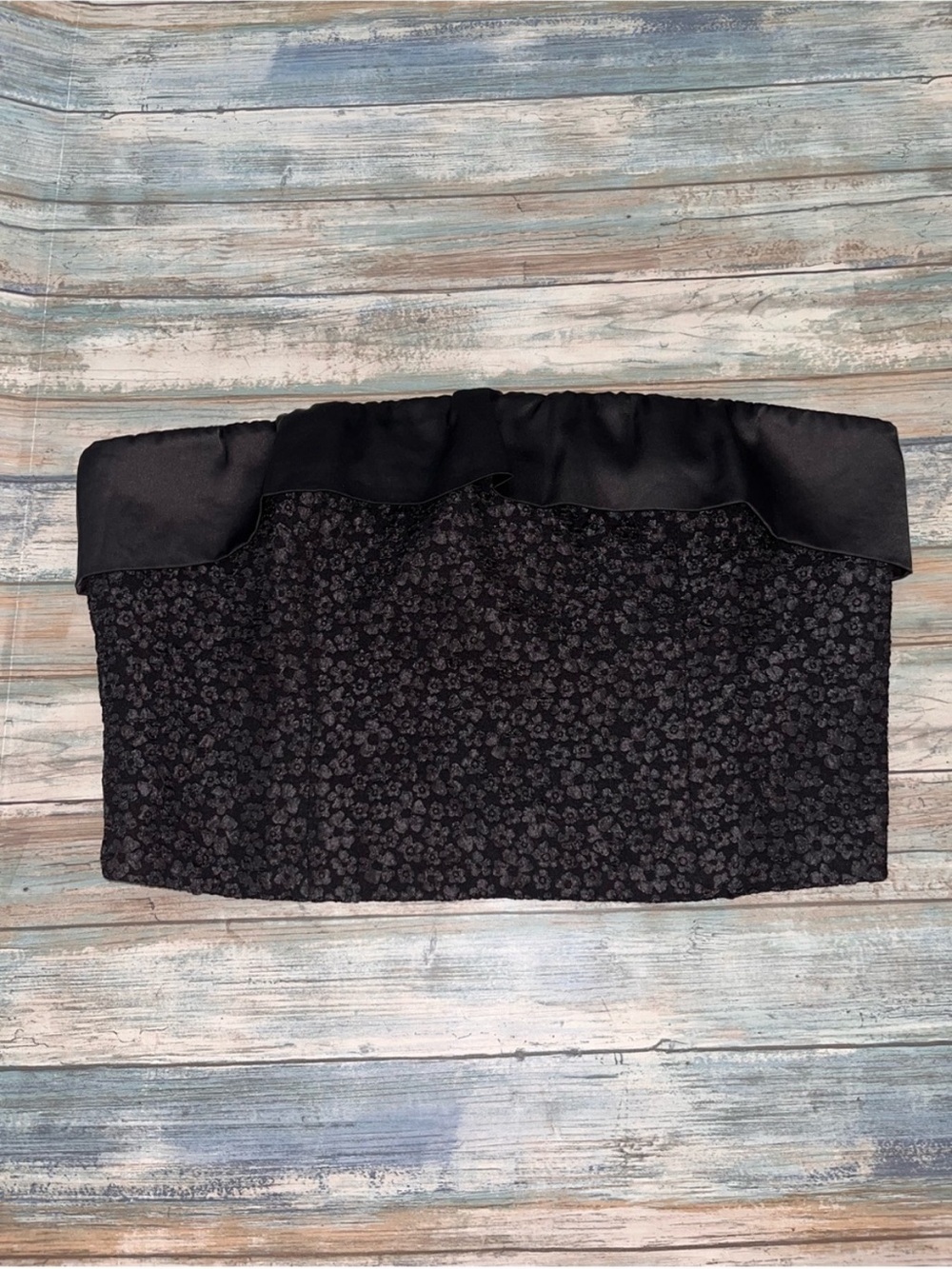 Lulus NWT Black Floral Jacquard Strapless Tube Crop Top XL - Picture 1 of 4